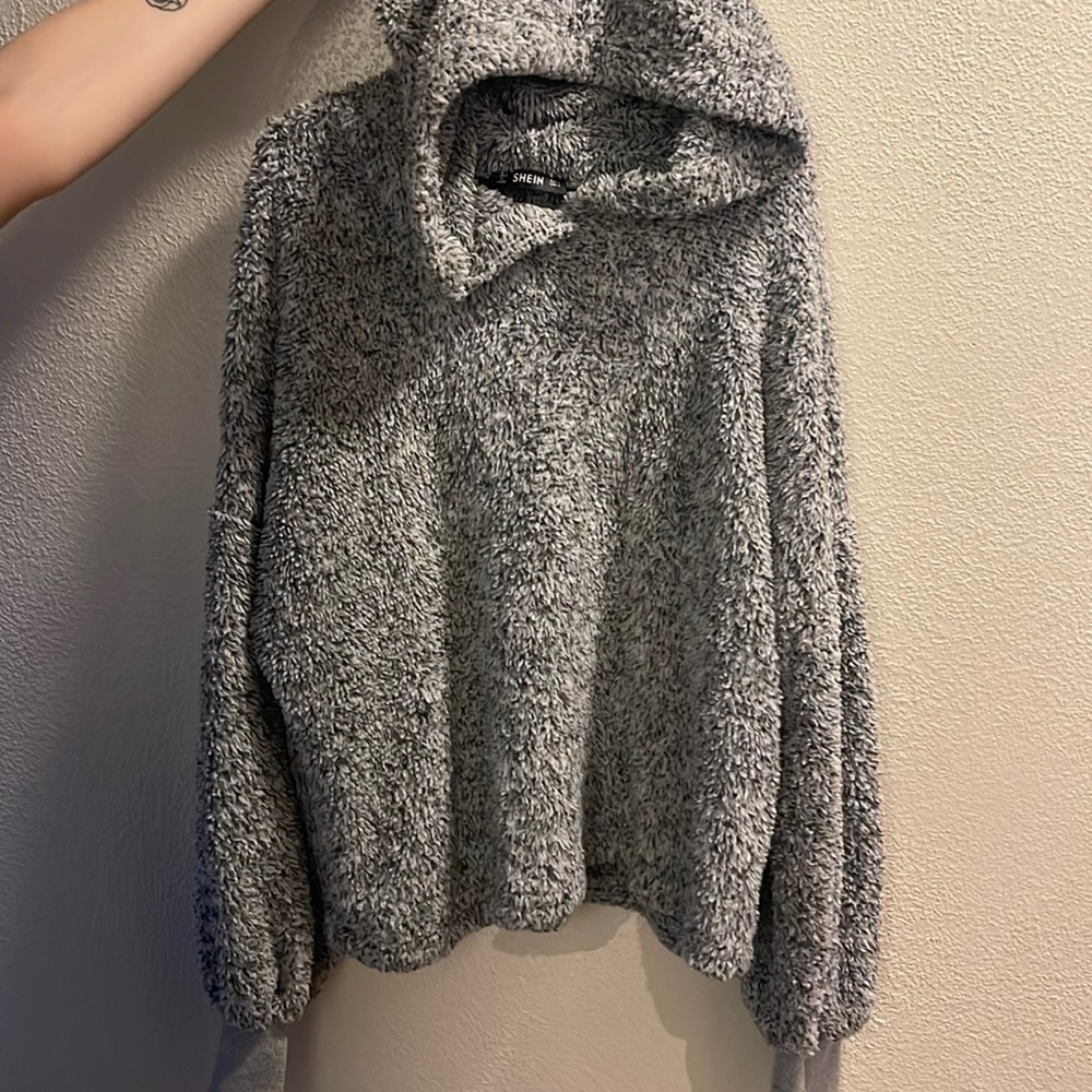 Hooded grey and black sweater